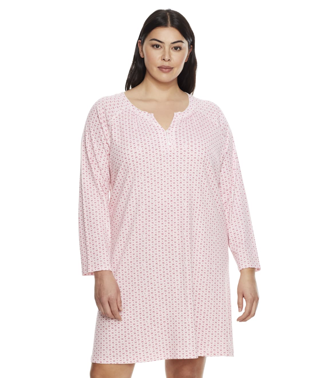 Pink Flower Dot Knit Sleep Shirt 