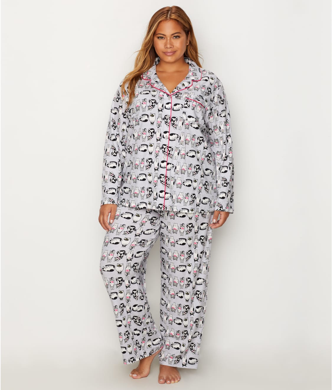 Plus Size Girlfriend Knit Cat Pajama Set