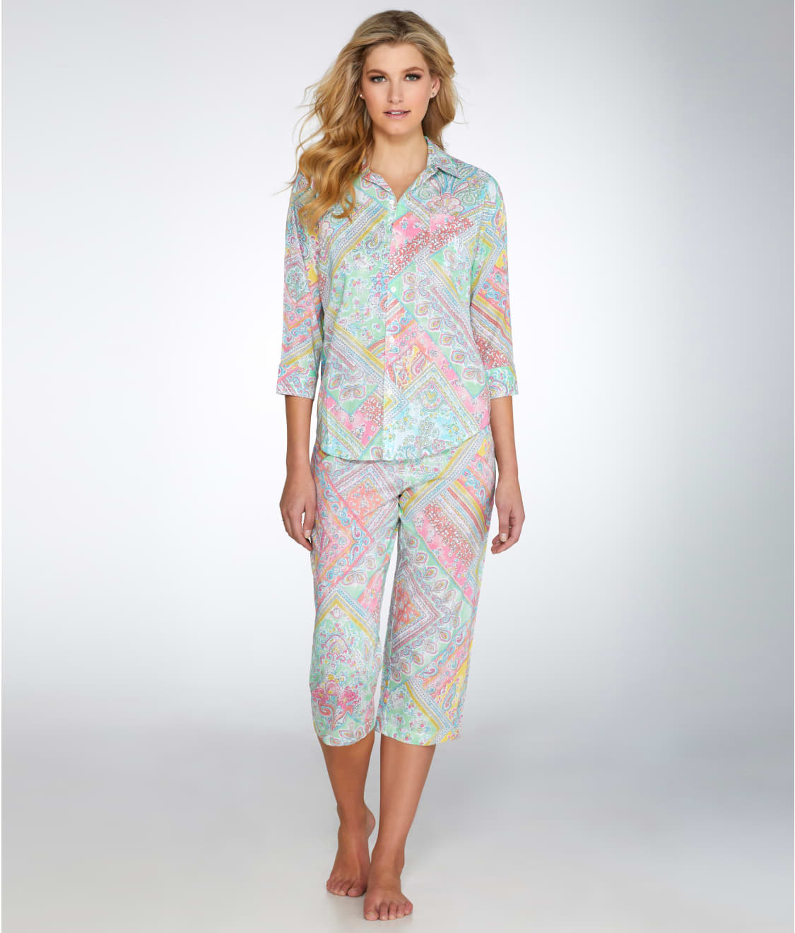 Cheibear Womens 2pcs Long Sleeve Capri Pants Floral Lounge Set Sleepwear  Pajama Sets : Target