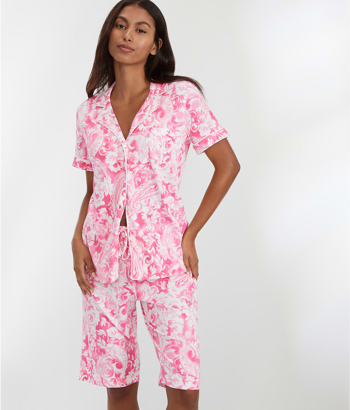 Lauren Ralph Lauren: Notch Collar Bermuda Cotton Knit Pajama Set LN72245