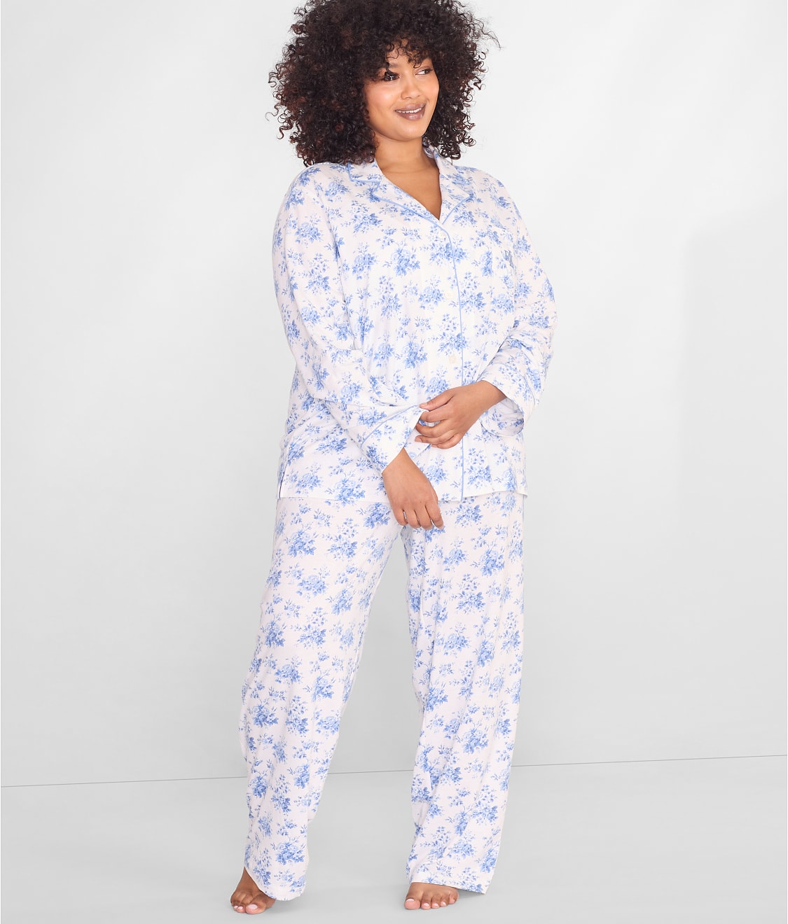 Lauren Ralph Lauren Plus Size Brushed Twill Notch Collar Knit Pajama Set &  Reviews