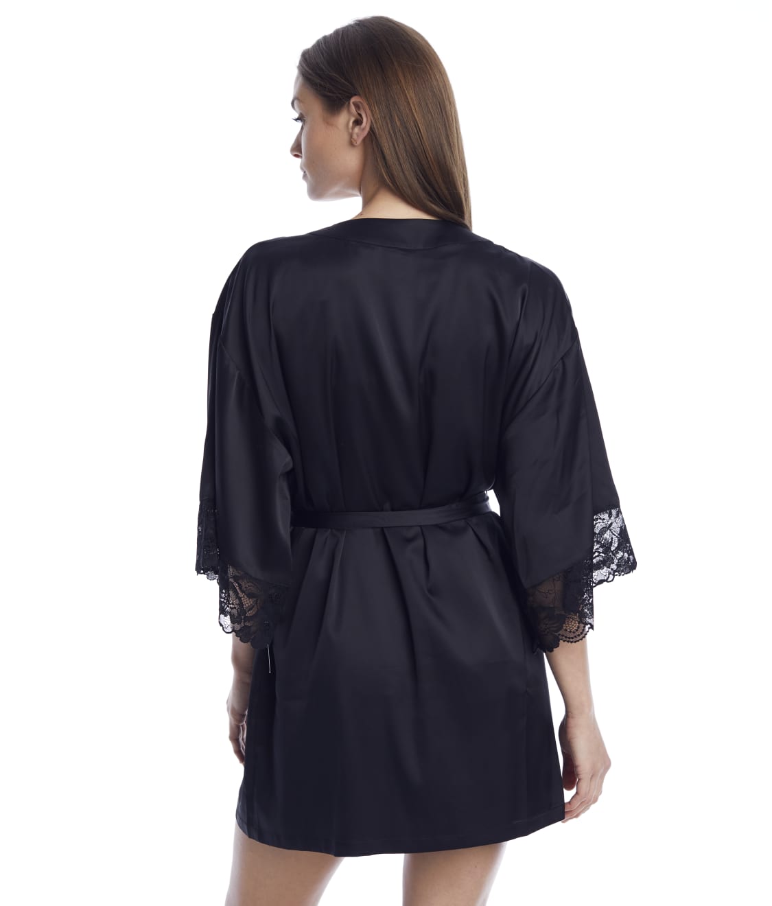 Details about   Sexy Black Delicate Lace Short Kimono Robe with Wide Sleeves Size 8-10 