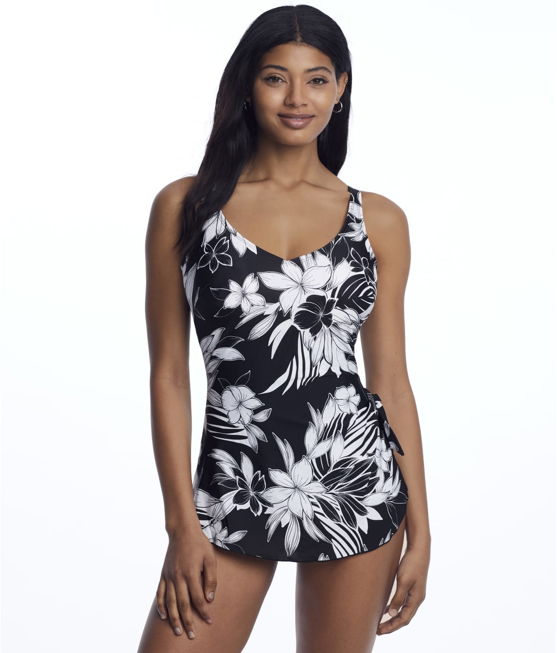 Roxanne Monotone Flower Sarong One-Piece C-DD Cups & Reviews