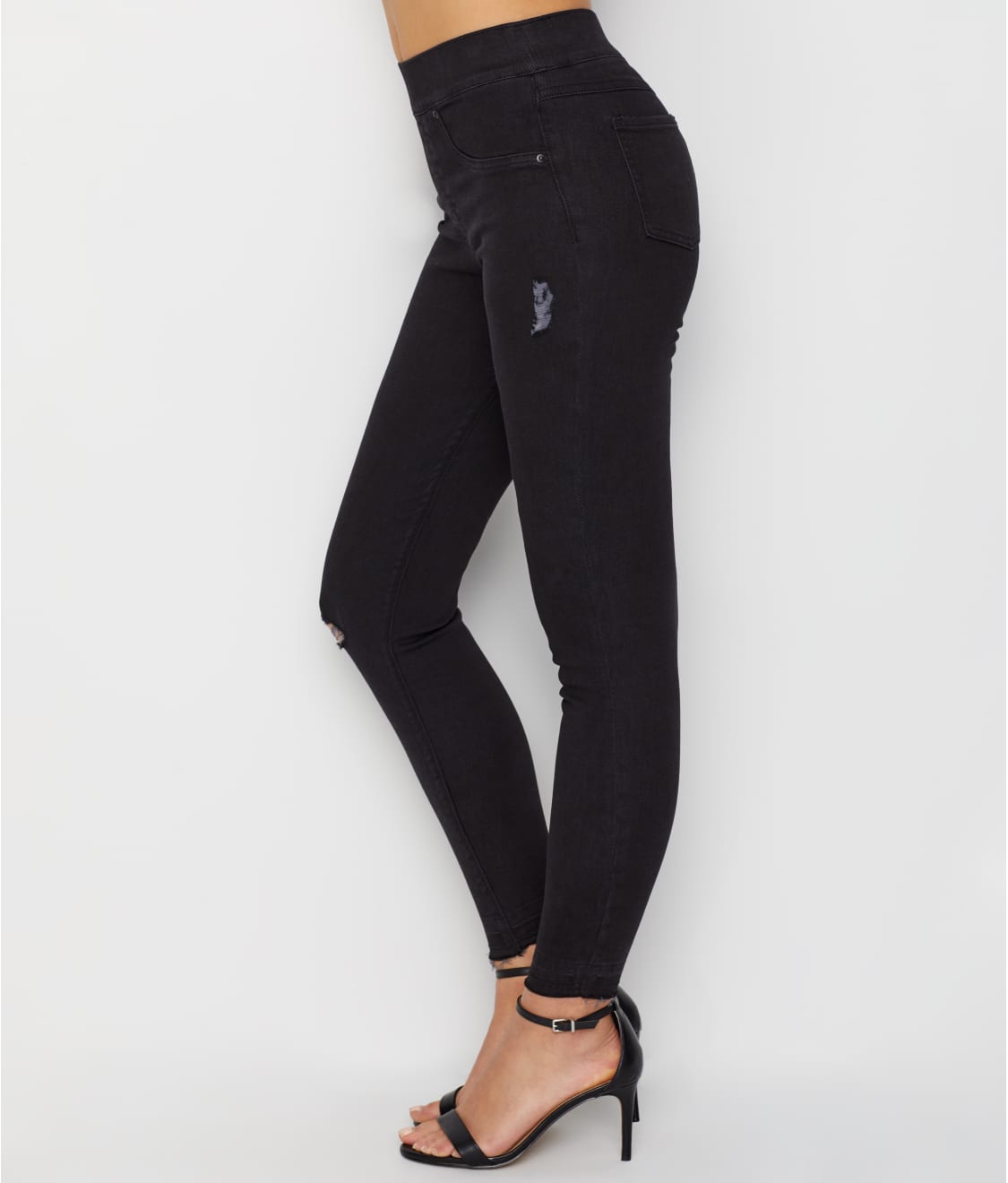 Naliha Women Denim Look Pants Fake Distressed Low Rise Stretch Skinny Jeans  Leggings Black One Size at Amazon Women's Jeans store