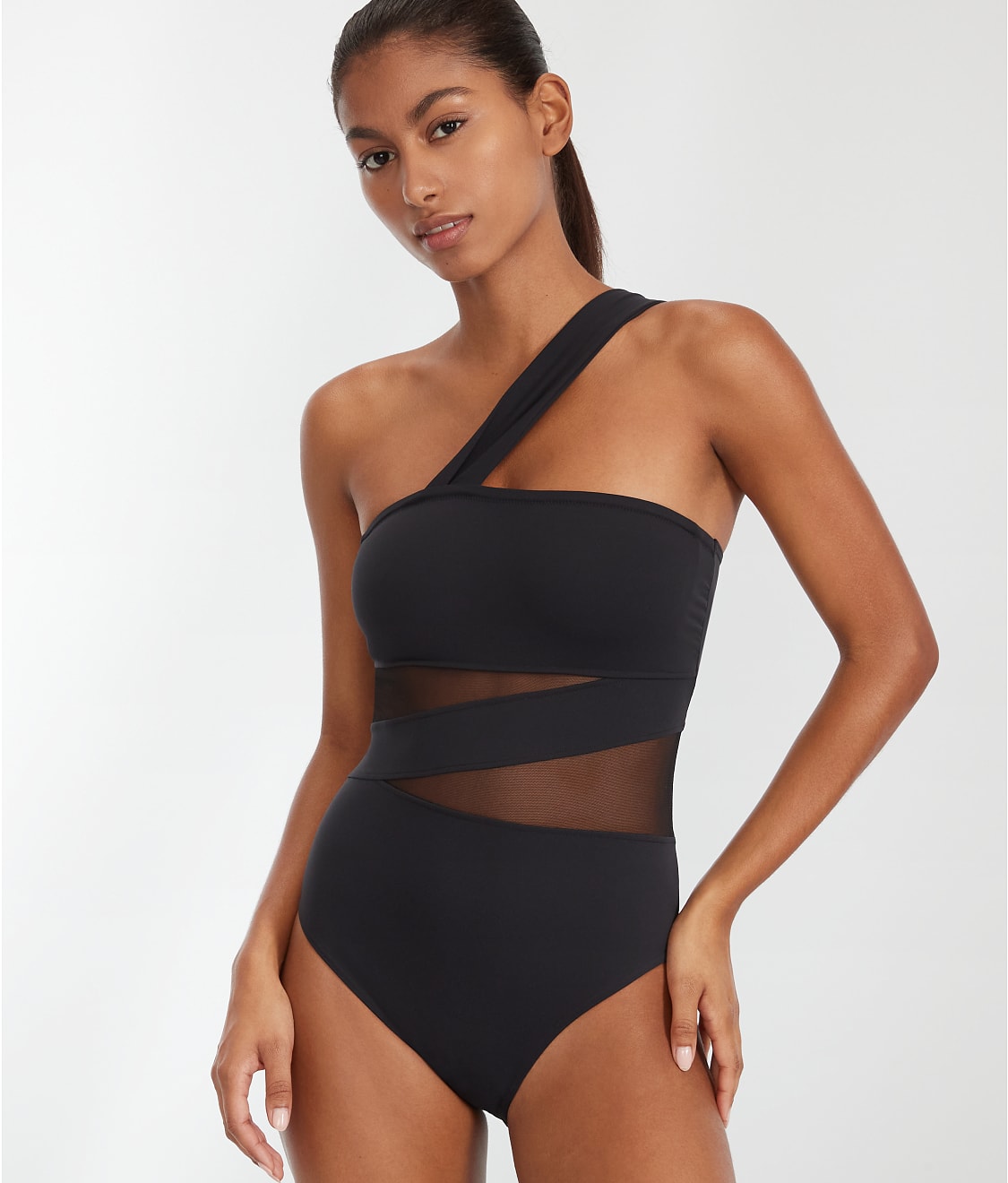 Wolford: Sheer & Opaque One-Shoulder One-Piece 4W7214WO